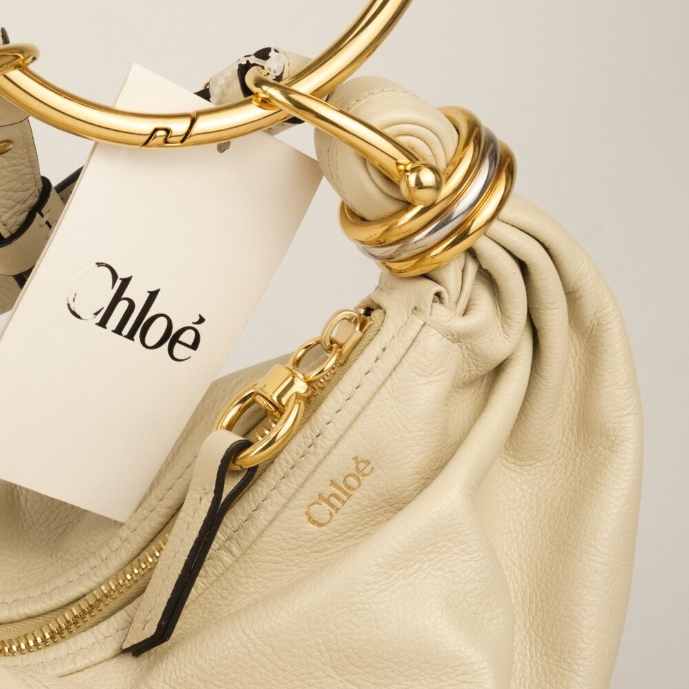Chloe Beige Shoulder Bag with Gold Rings - Picture 3 of 16